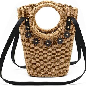 Straw Beach Bag Woven Tote Casual Vacation Handbag Shoulder Purse